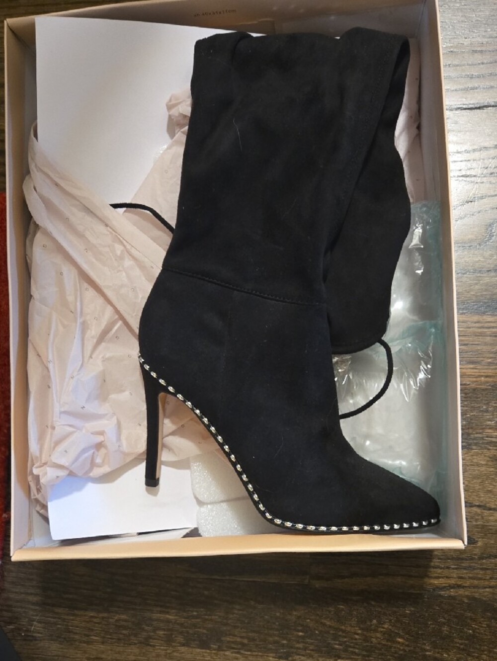 BCBGeneration Black Knee-High Stiletto Boots with Studded Trim